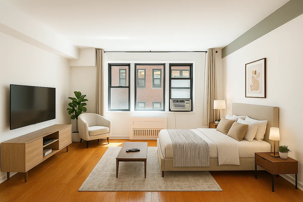Staged bedroom area, alternate styling