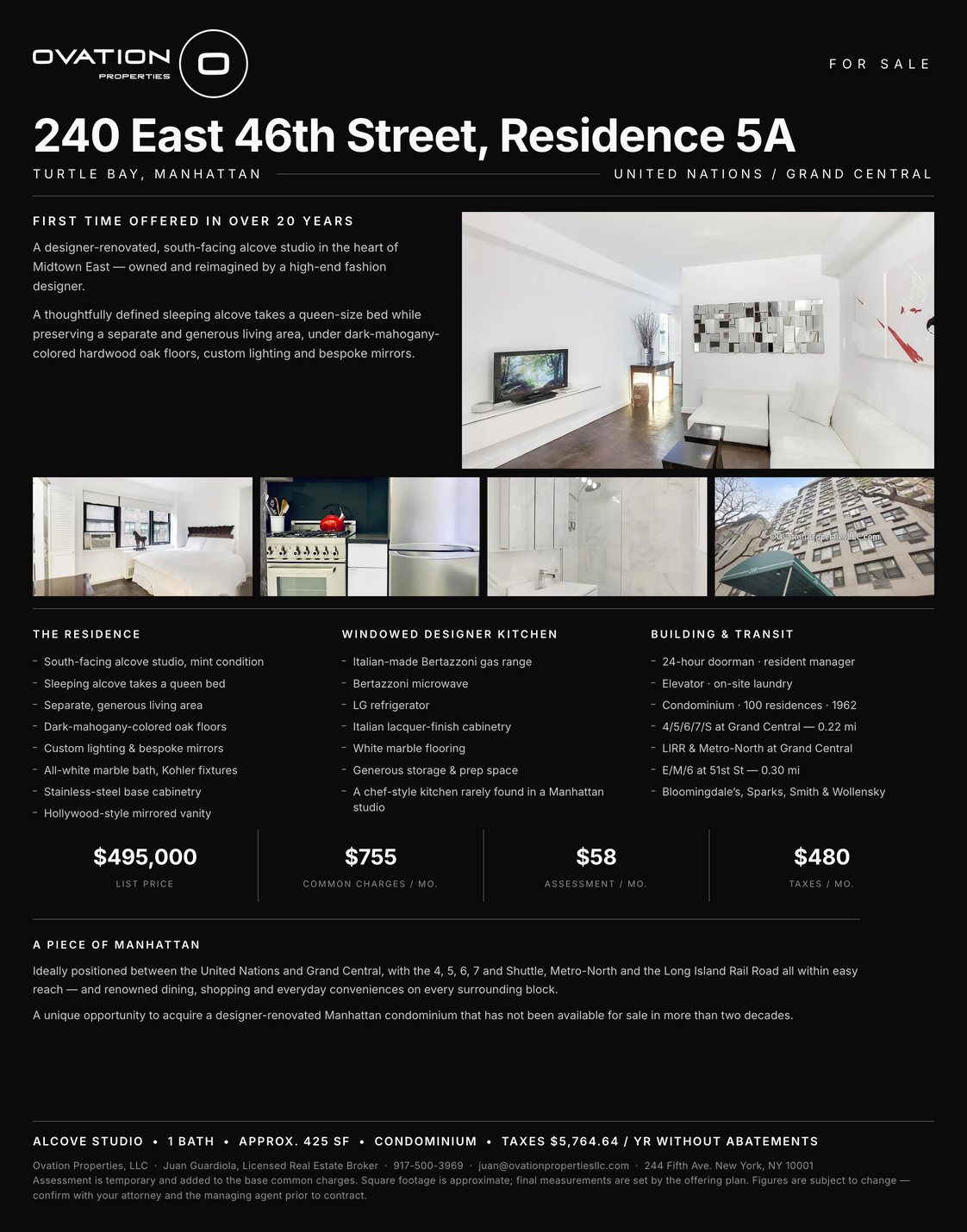 Listing sheet &mdash; 240 East 46th Street, Residence 5A